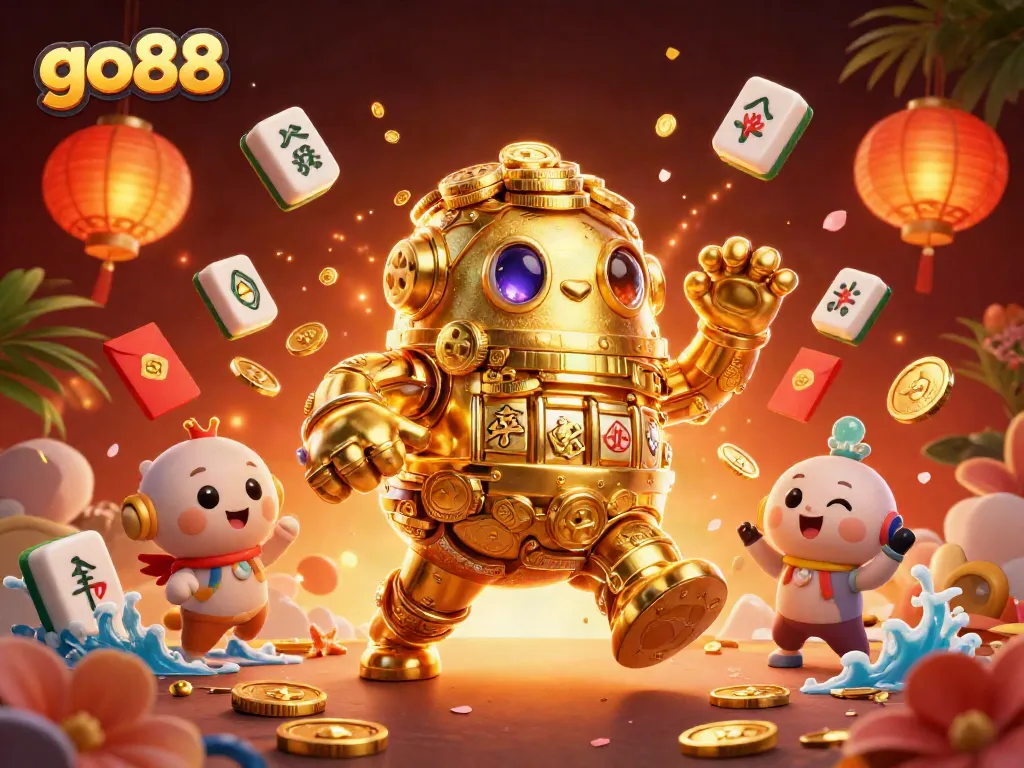 Engage with go88's immersive gaming experience surrounded by golden icons and festive elements.