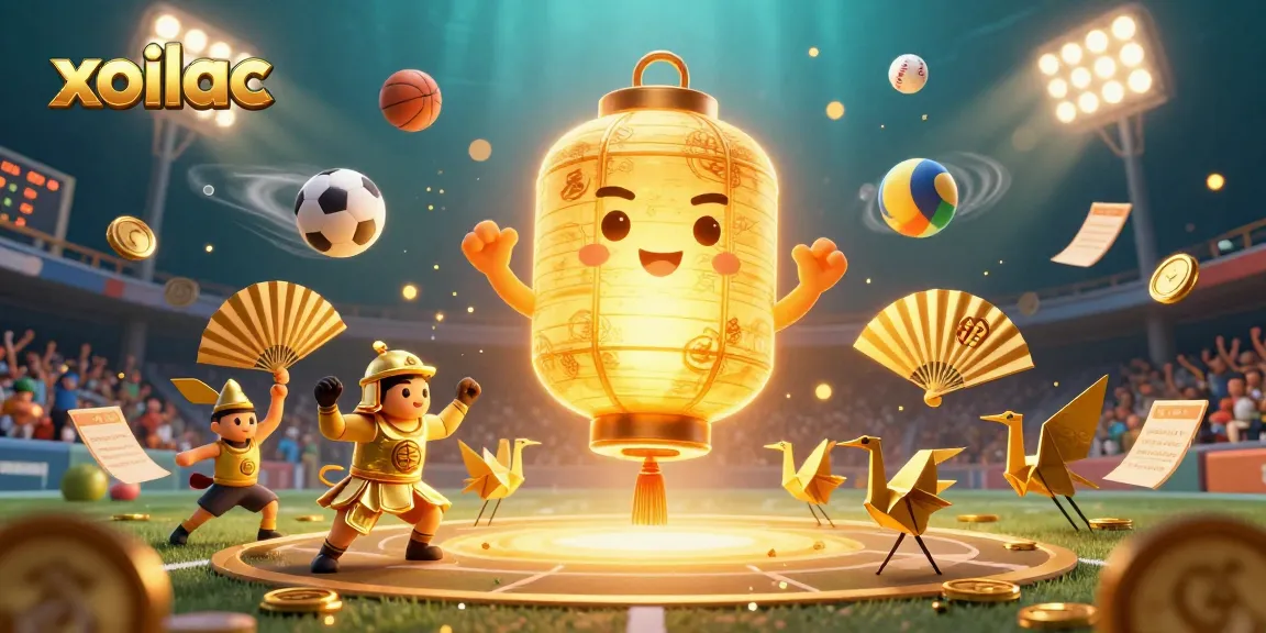 Xoilac enhances your betting experience with vibrant sports elements and glowing trophies.