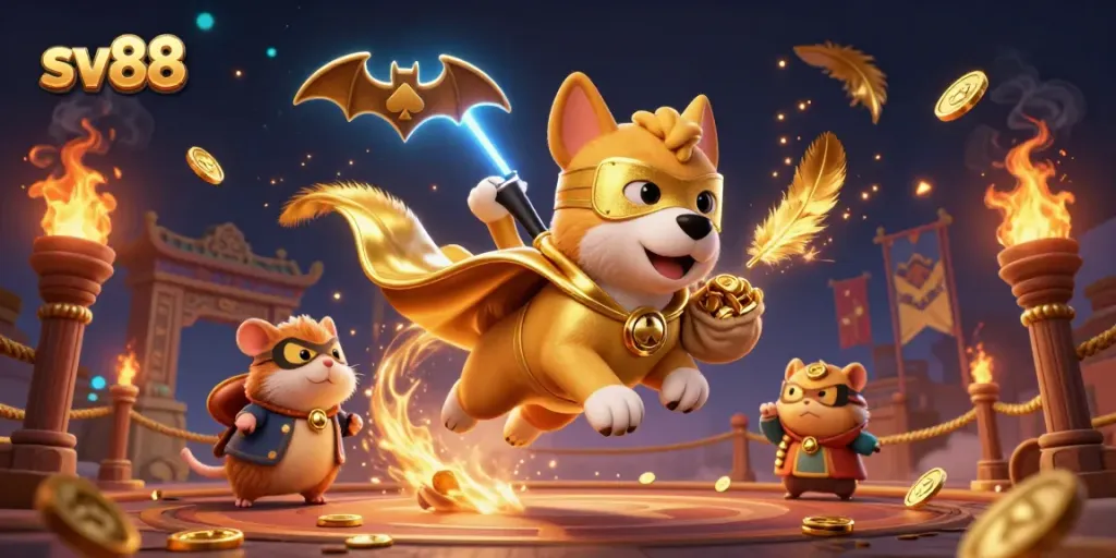 Win big with sv88's exciting gameplay featuring a heroic dog and hamster duo!