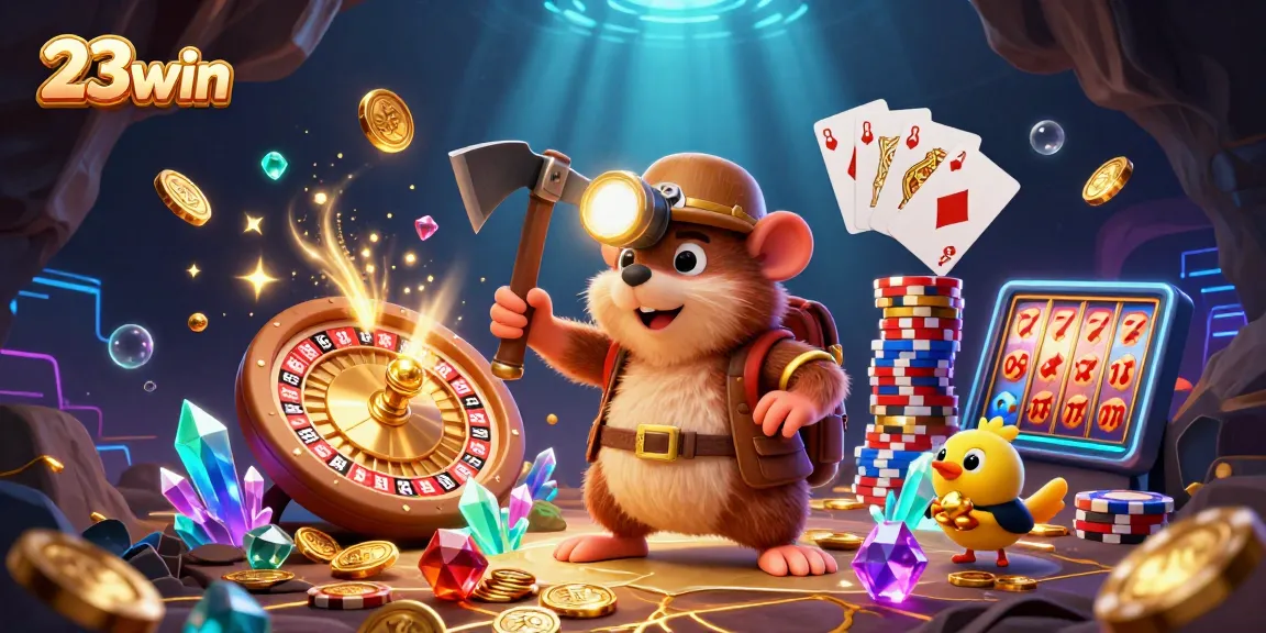Experience thrilling gameplay at 23win as a treasure hunter mole uncovers gems and golden coins in a vibrant scene.
