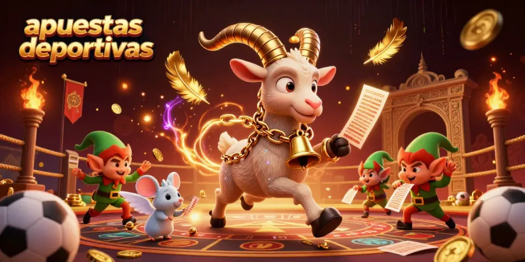 Apuestas deportivas: Interactúa en un animado casino con una cabra Krampus y gremlins traviesos.