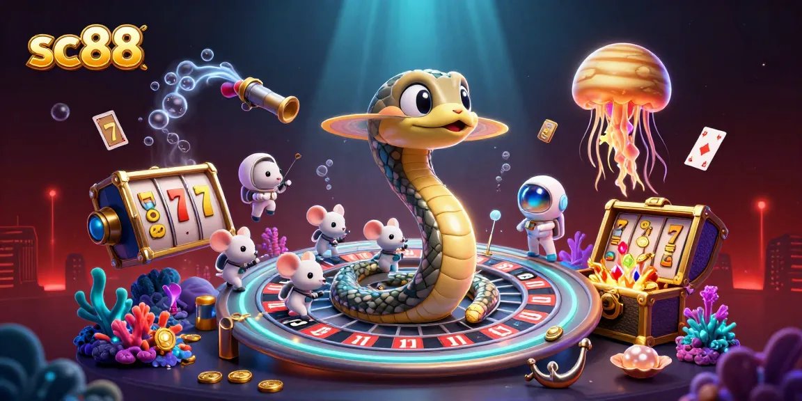 Experience the excitement of sc88 with a vibrant 3D casino scene featuring cosmic characters and engaging elements.