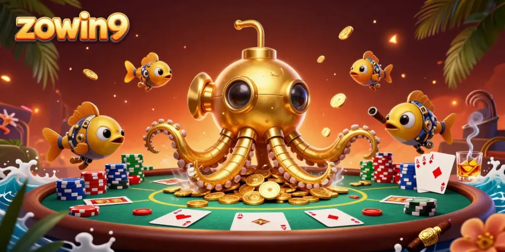 Experience the thrill of gambling with zowin9 in this vibrant 3D casino scene.