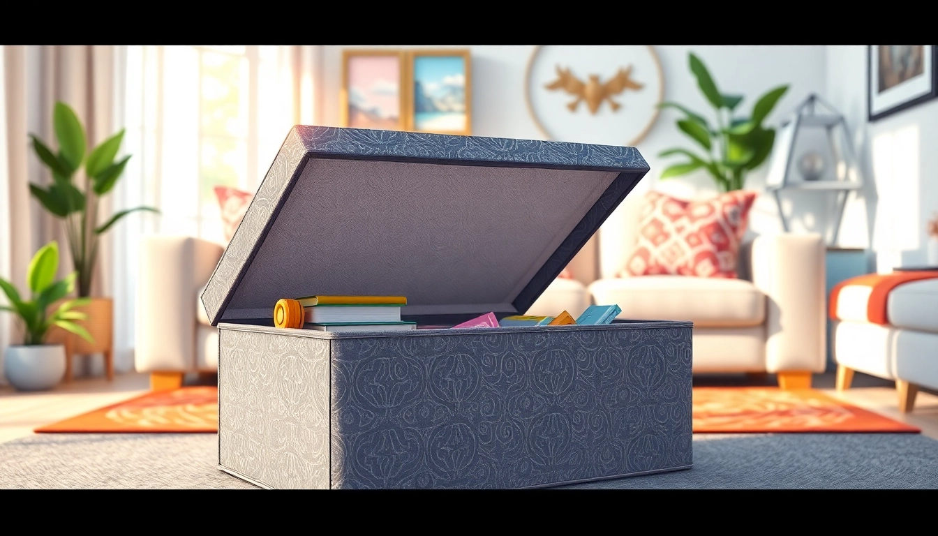 Organized storage box showcasing stylish design and practical use in a modern living room.