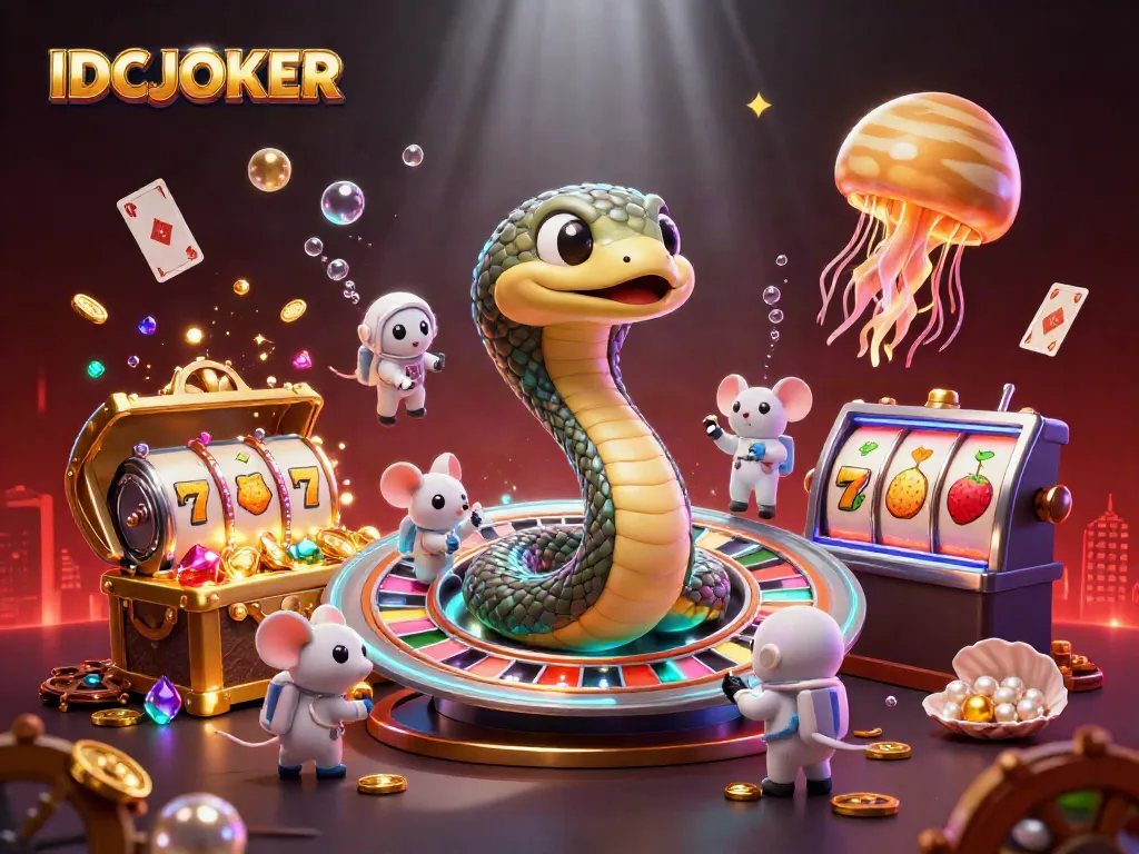 Engage in thrilling gameplay with IDCJOKER’s cosmic-themed casino scene featuring vibrant elements.