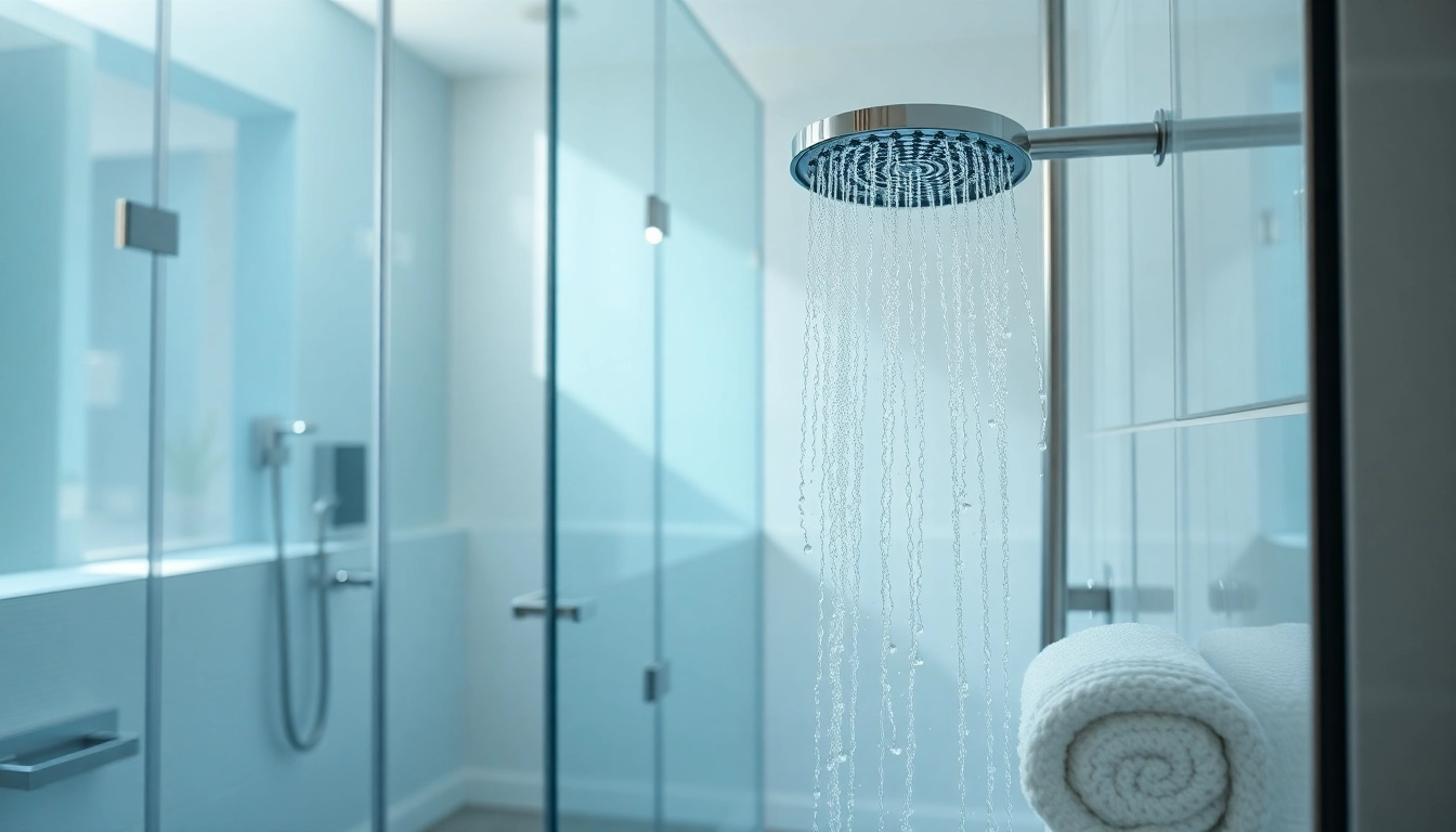 Admire elegant showers in a modern, serene bathroom with soft colors and sleek design.