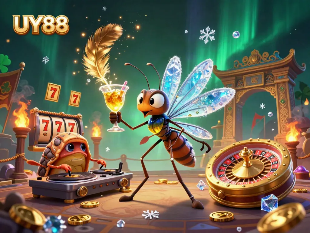 Join UY88's vibrant gaming world with a lively casino mascot and thrilling elements!