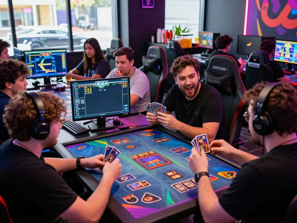 Engaged players enjoying card games at Hitclub gaming lounge for immersive entertainment experience.