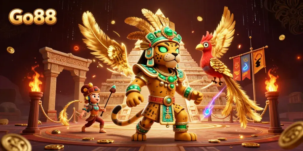 Engage in exhilarating gameplay at Go88 with vibrant characters, classic elements, and jackpot excitement.