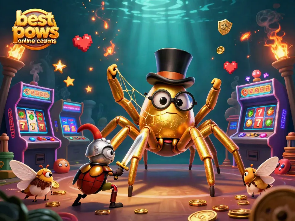 Experience the thrill of best payouts online casinos with a golden tarantula weaving luck among gaming elements.