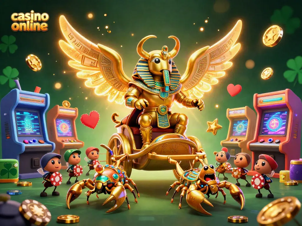Disfruta del casino online con esta ilustración 3D llena de acción y elementos del juego.