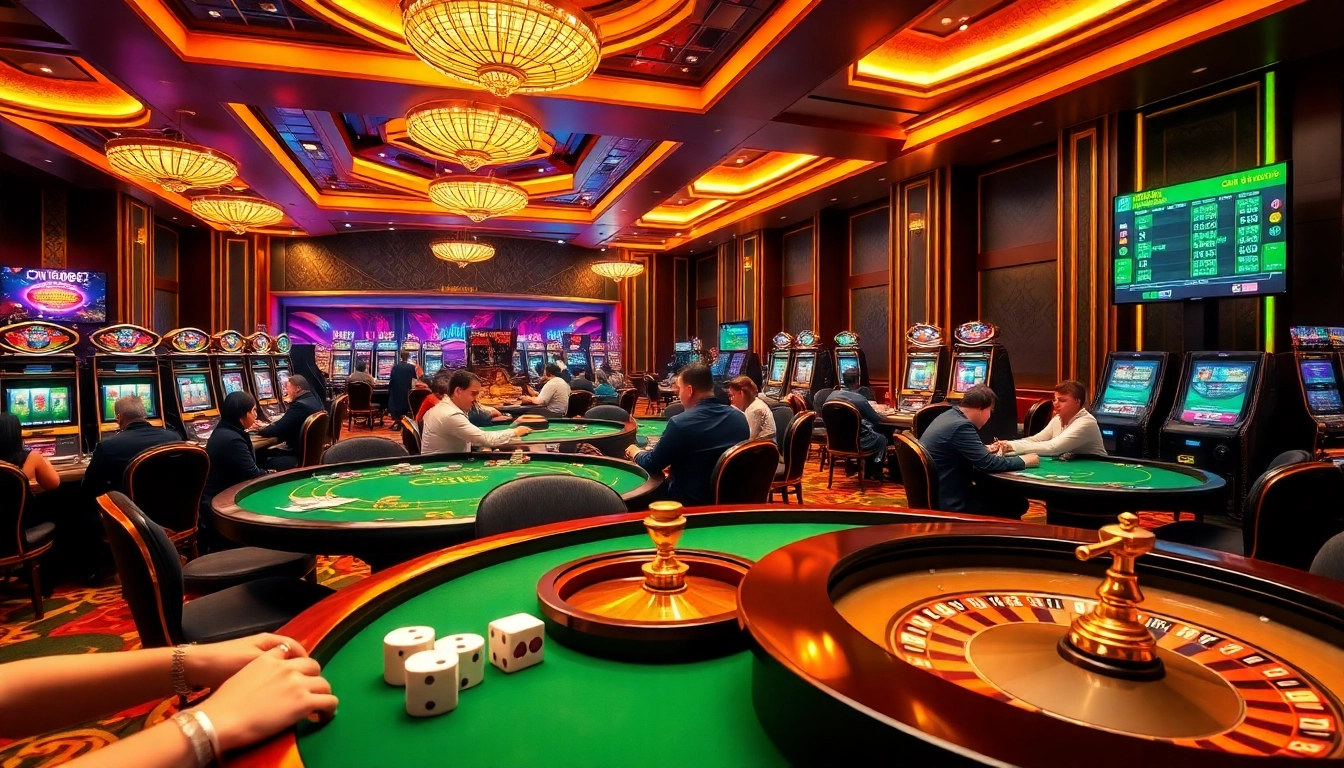Players engaging with the CM88 online gambling platform in an enticing casino scene.