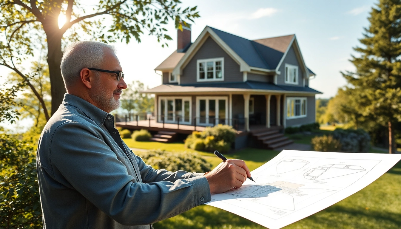 New England residential architect sketching design amidst coastal landscape.