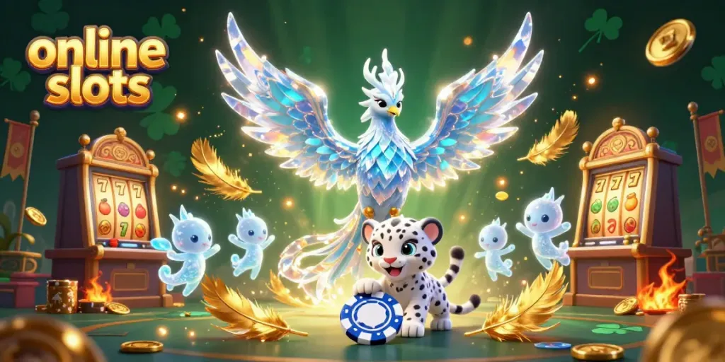 Experience thrilling online slots with vibrant characters and dynamic casino elements.