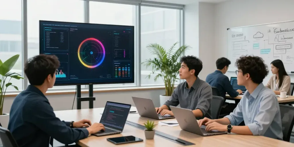 Team collaborating on Enterprise AI strategies in a modern office.