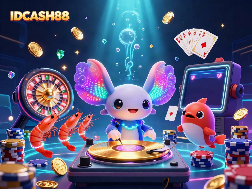 Experience thrilling play with IDCASH88's vibrant casino-themed underwater scene, featuring a colorful DJ and lively characters.