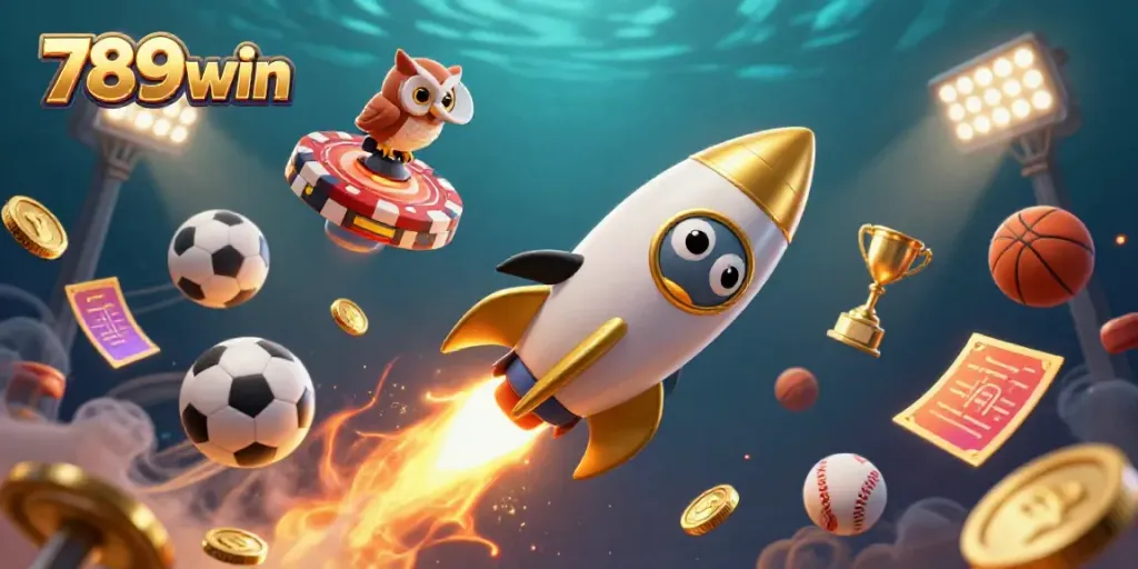 Engage in thrilling 789win gaming adventure with golden penguin amidst sports elements.