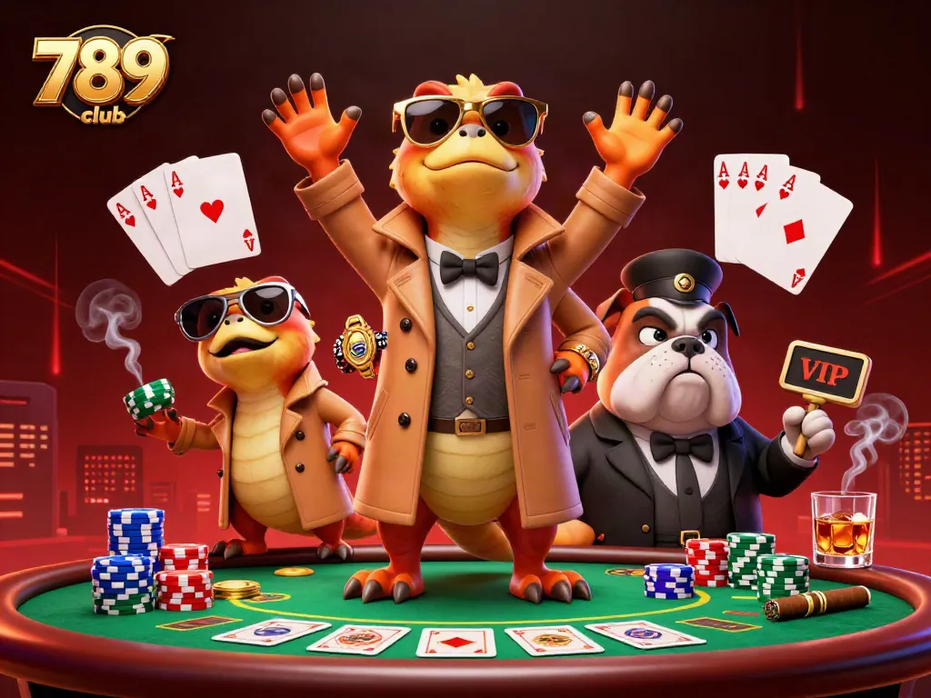 Engage with 789club in a vibrant VIP casino scene showcasing three raptors in disguise.