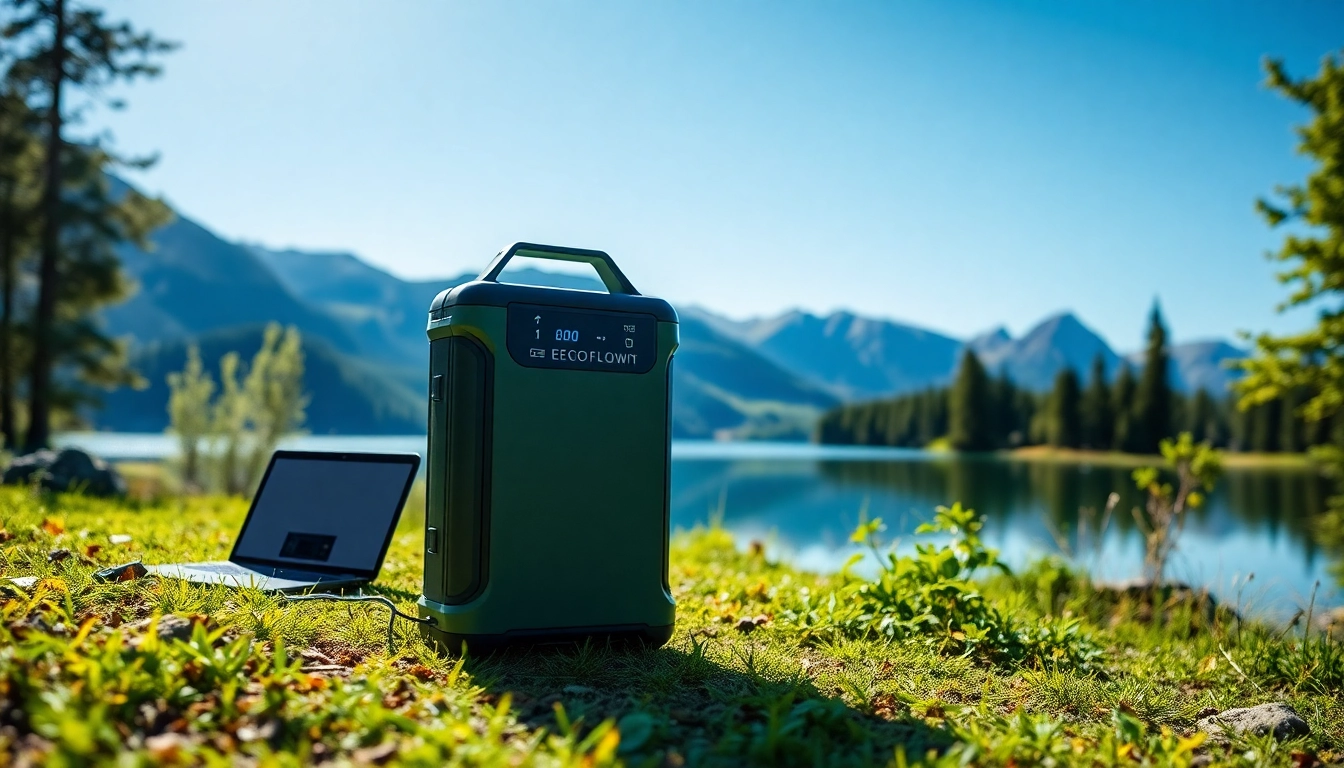 Empower EcoFlow portable power station in a scenic outdoor setting, combining nature and technology.