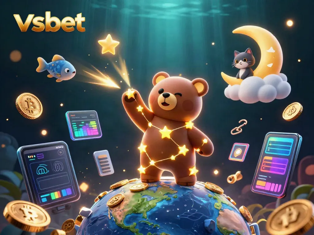 Engage in exciting gameplay at vsbet with golden stars and vibrant crypto elements.