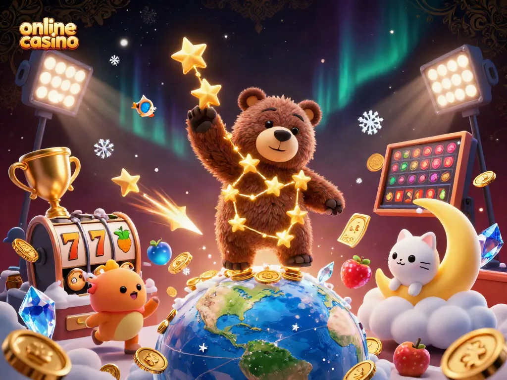 Casino online con un oso constelación dorado que recoge monedas, lleno de emocionantes elementos de juego.