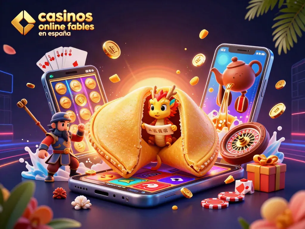 Ilustra casinos online fiables en España con un dragón sabio y elementos de juego vibrantes.