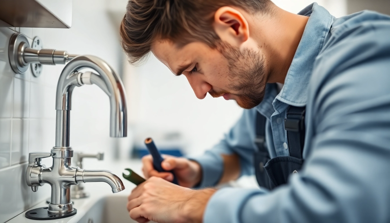 Find a skilled plumber near me fixing a kitchen sink with precision.