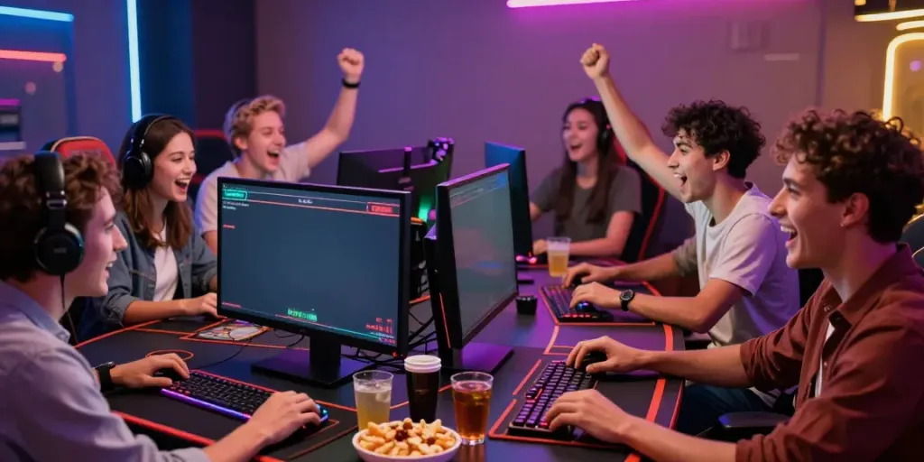 Friends enjoying live casino games at the red88 gaming setup