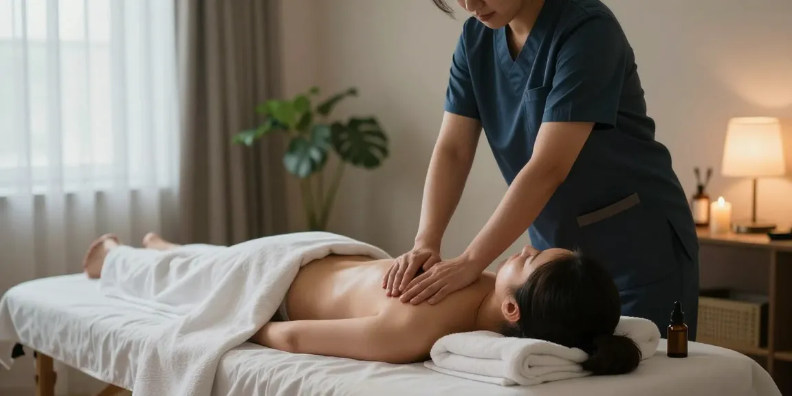 Relaxing 용산출장마사지 session at home with a professional therapist creating a soothing atmosphere