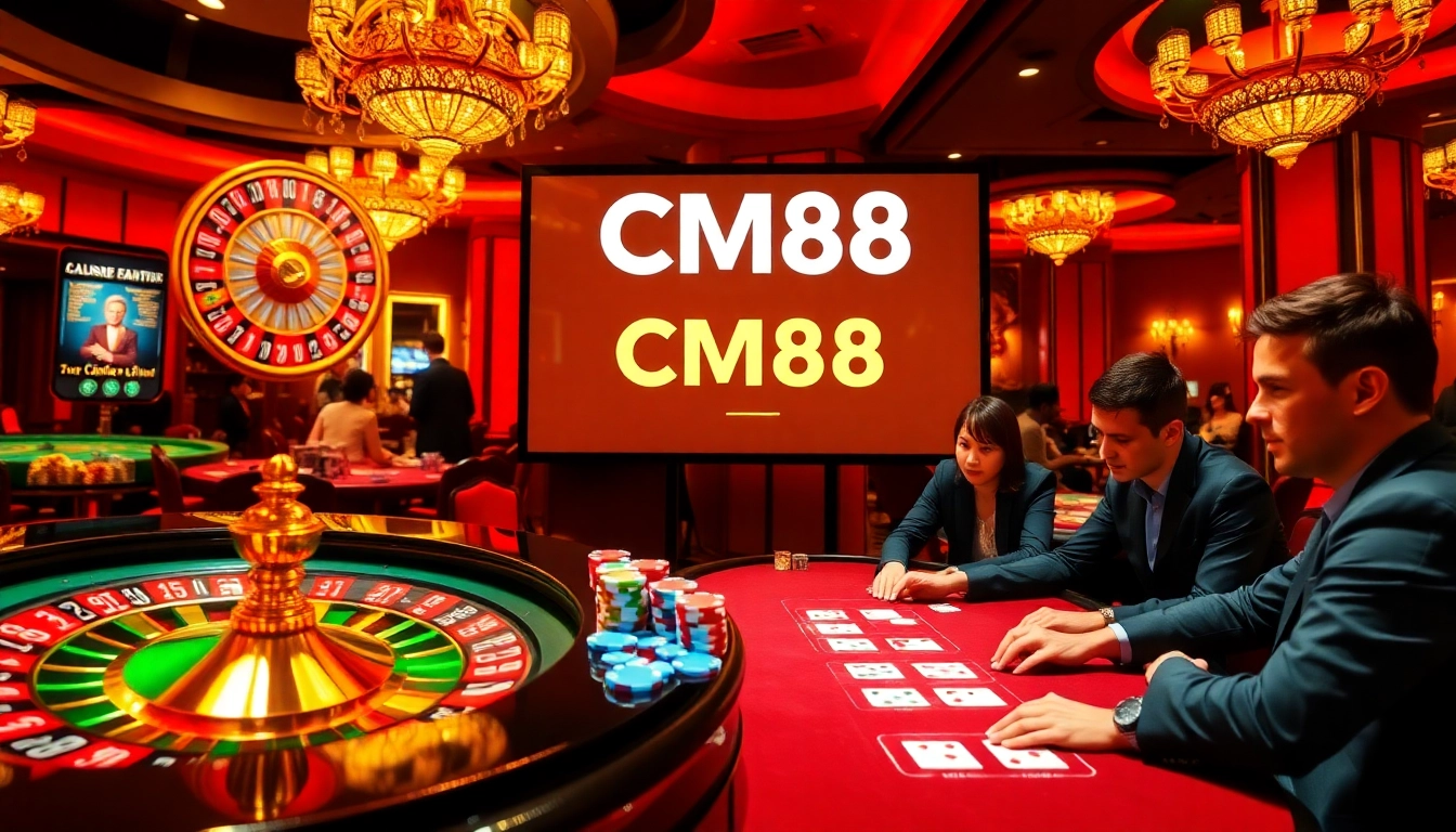 Players enjoying high-stakes blackjack and roulette at CM88 casino, celebrating thrilling wins.
