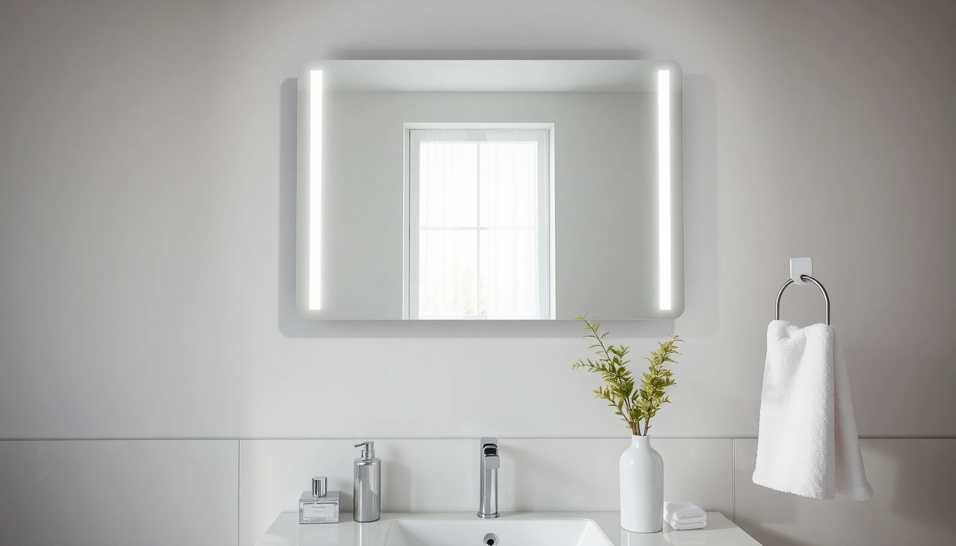Enhance your space with a modern mirror and led lights, showcasing elegance and functionality.