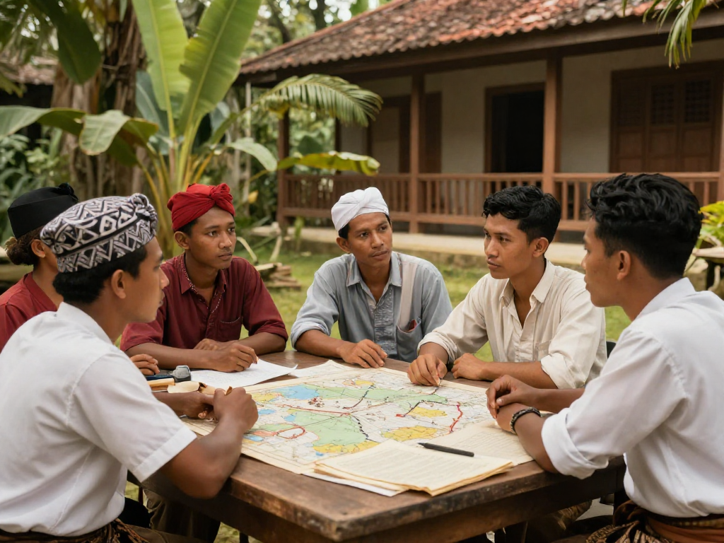 rokok88 highlights Indonesian freedom fighters strategizing against colonial rule in a historical setting.