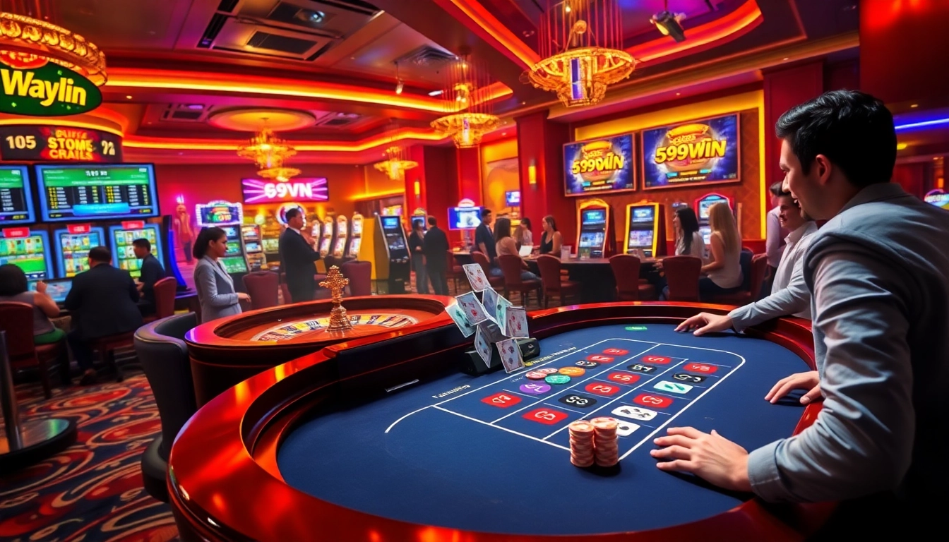 A dynamic casino scene featuring players experiencing the thrill of winning with 69VN's engaging gaming environment.
