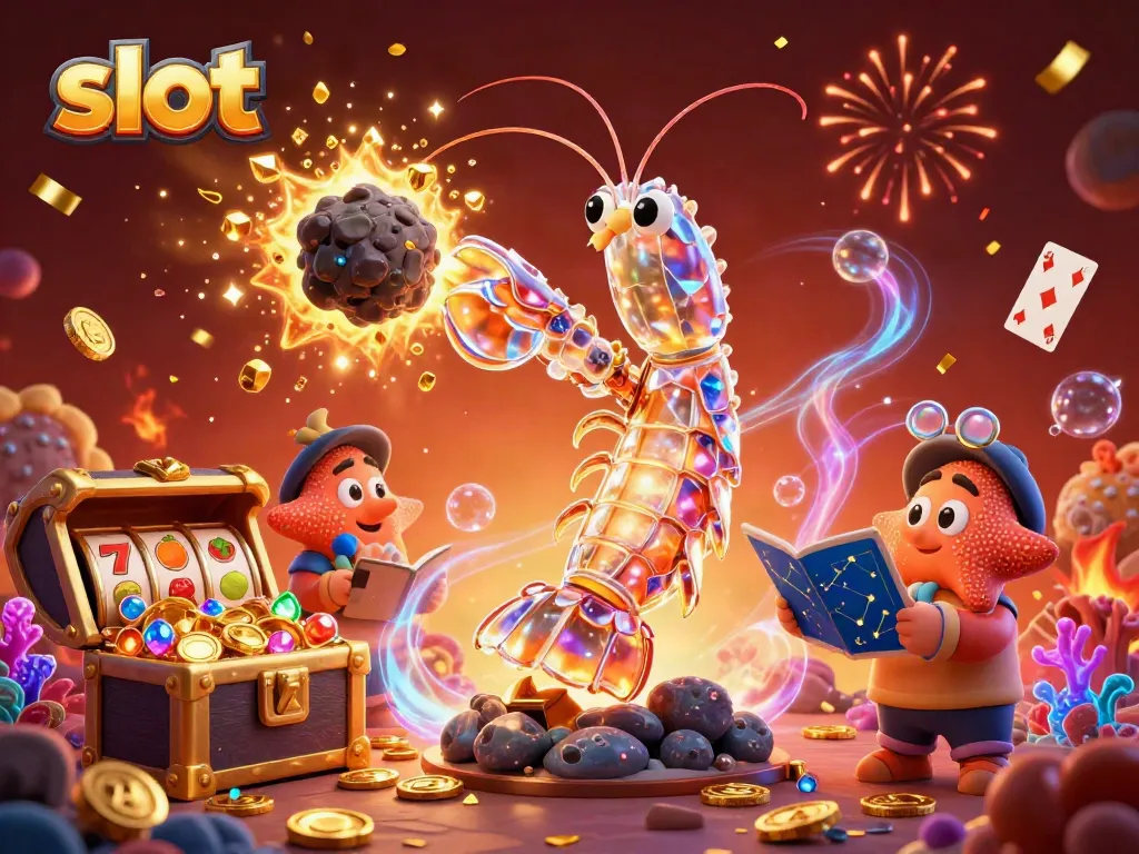 Experience the excitement of slot games with an illustration featuring galactic samurai and treasure-filled slots.