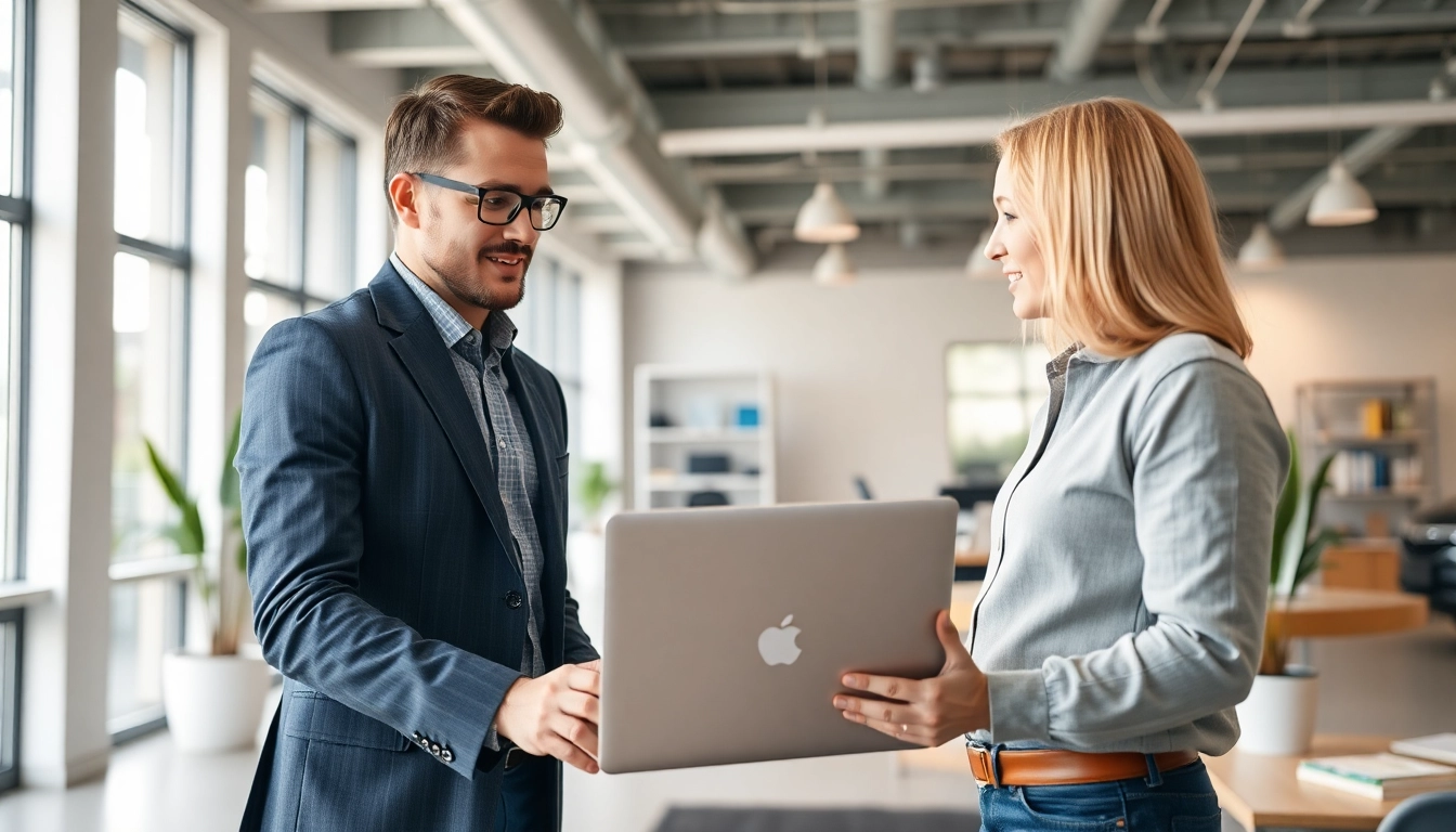 Engage with an extended warranty provider as a professional assists a client in a bright office.