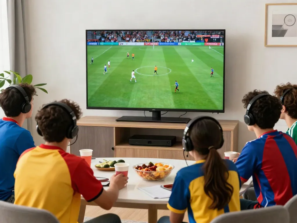 Fans enjoying a thrilling match at https://xoilactvlive.net/ with a dynamic sports streaming setup.