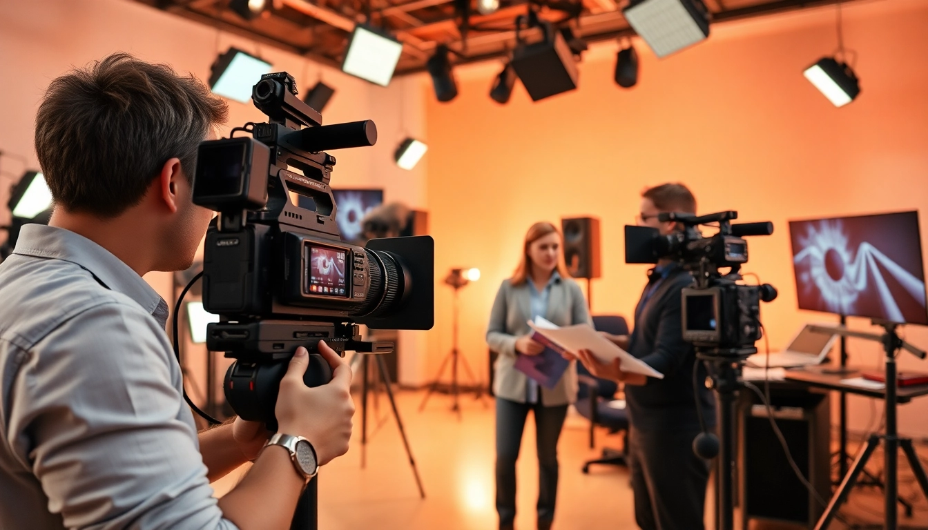 Engaging video production professionals collaborating in a vibrant studio setting.