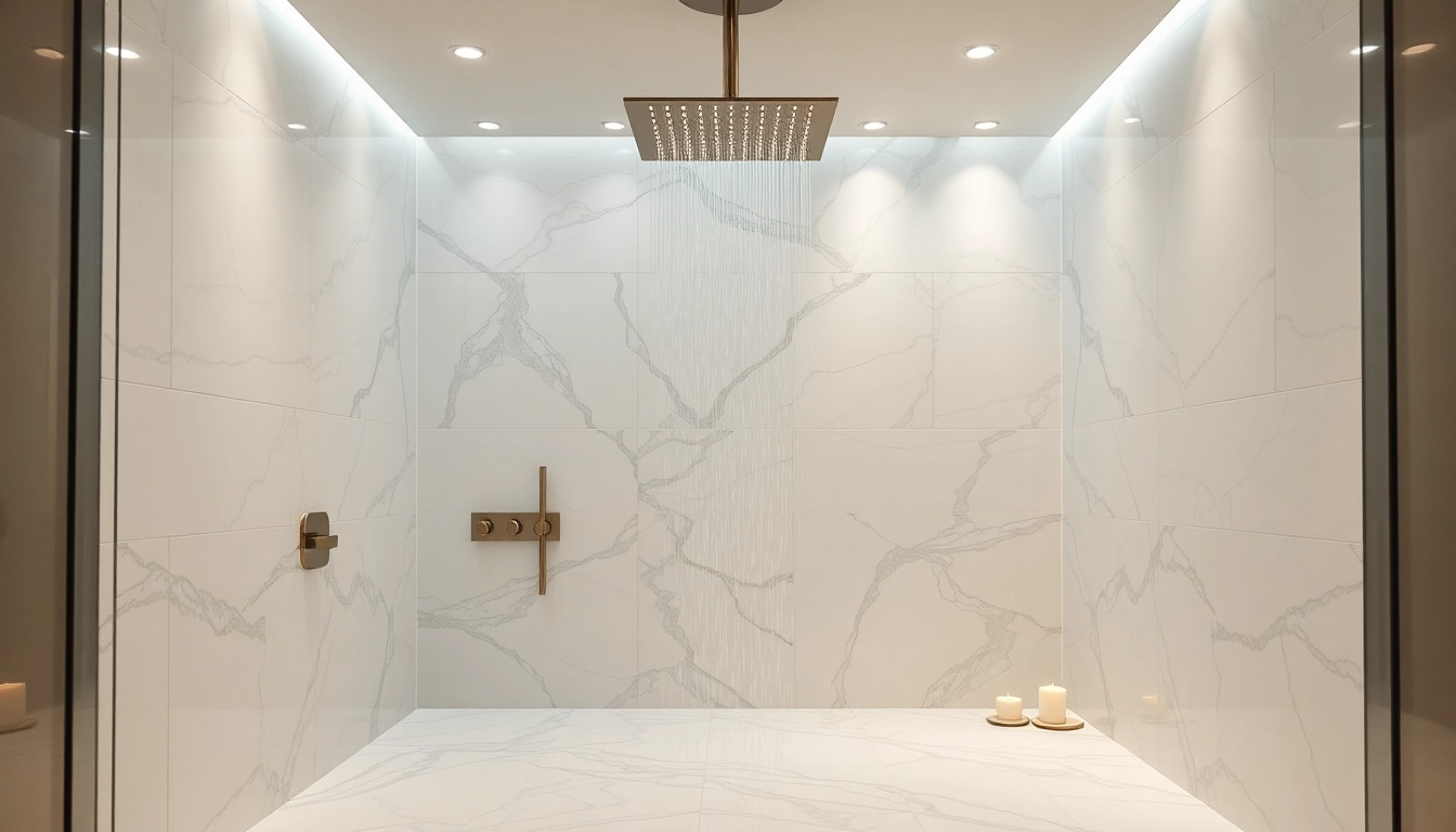 Experience elegant showers with a luxurious rain showerhead and serene bathroom ambiance.