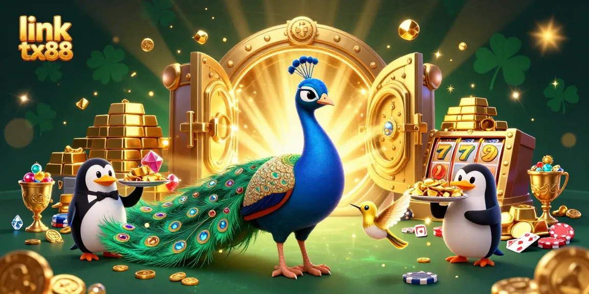 Engage in thrilling play at link tx88 with a dazzling casino scene featuring majestic characters and vibrant winnings.