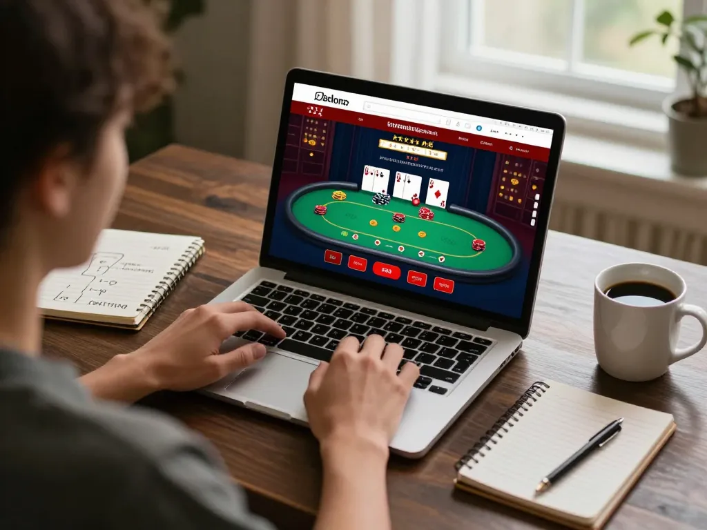 Player engaging in poker on 32win's online casino platform, showcasing strategic gameplay.