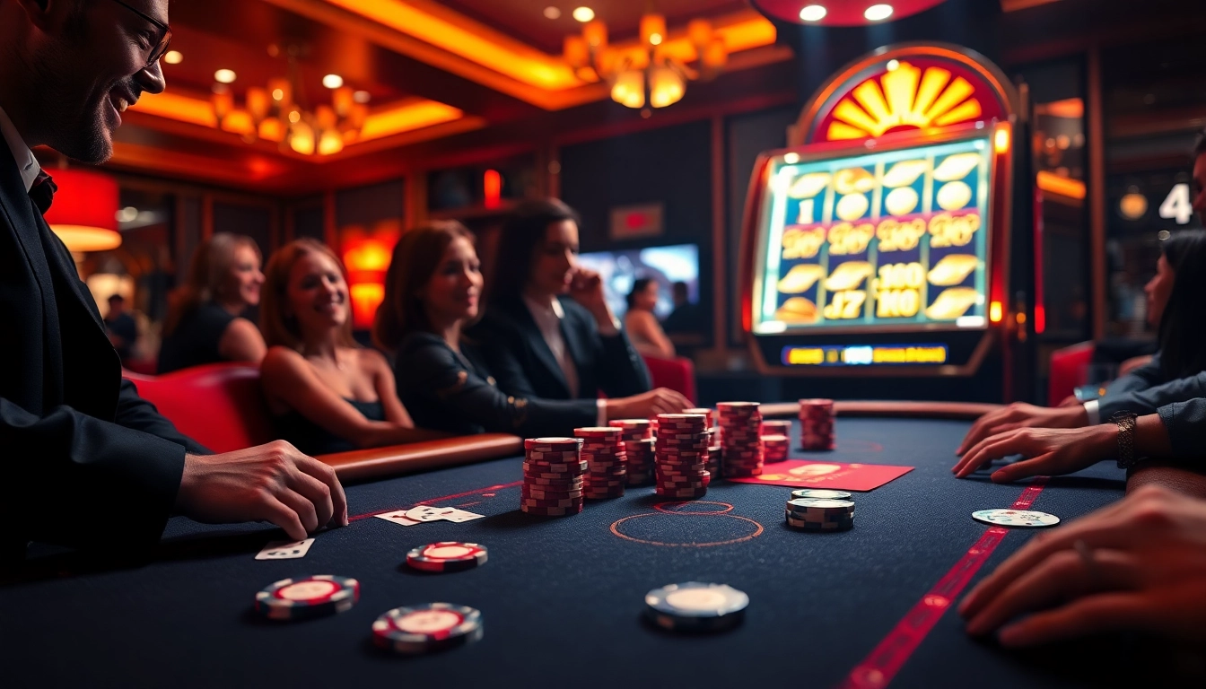 Exciting poker game scene with sbobet link alternatif, showcasing vibrant casino atmosphere and high-stakes gameplay.