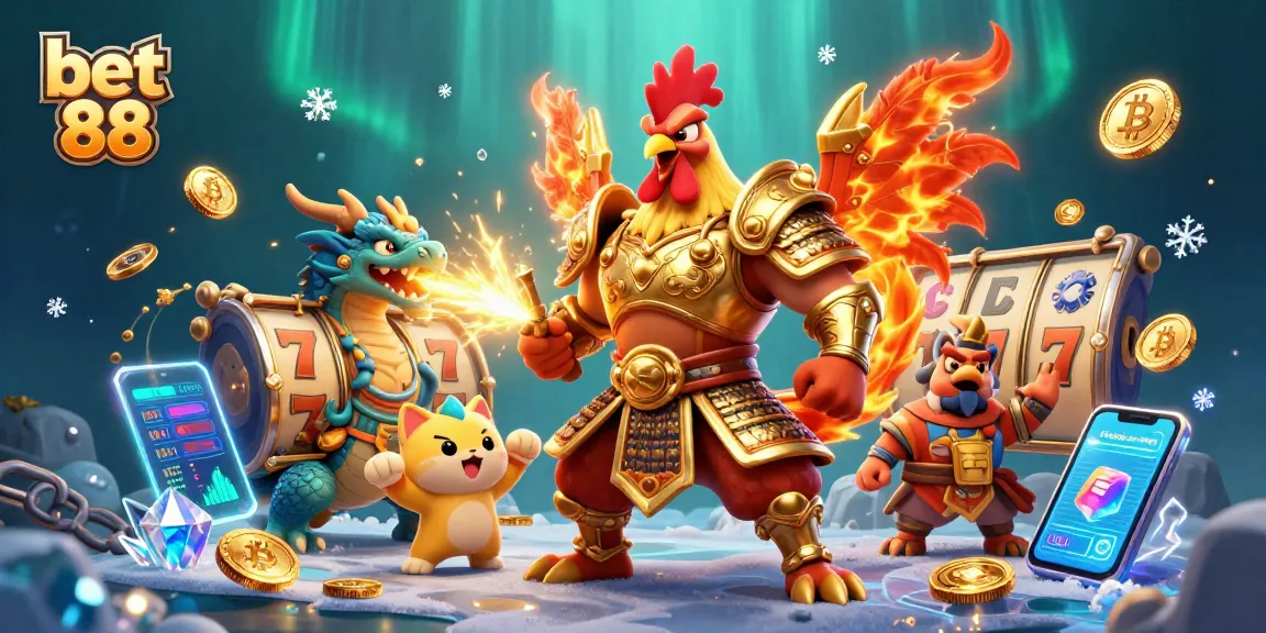 Experience the thrill with bet 88 in a vibrant 3D casino scene featuring warriors and crypto!