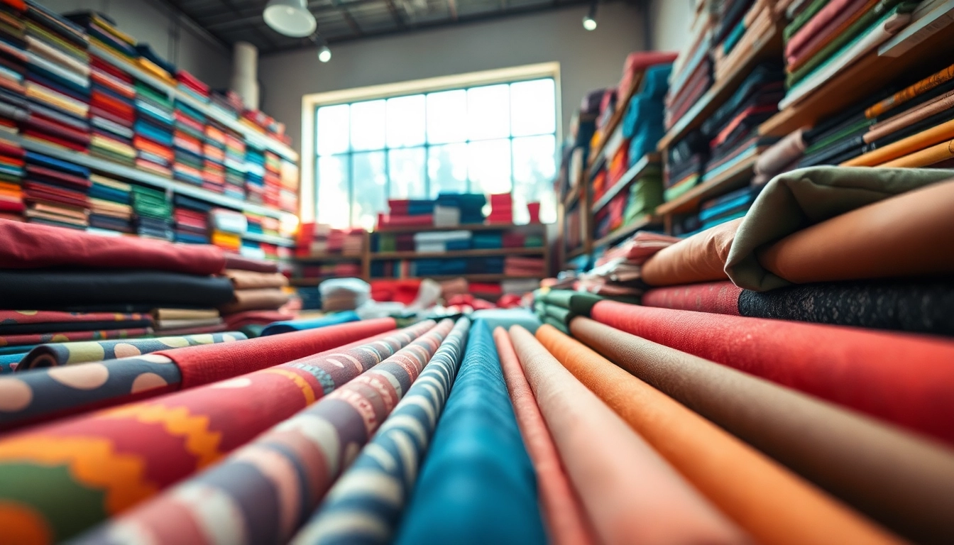 Kopen van stof per meter in een kleurrijke stoffenwinkel met diverse texturen en patronen.