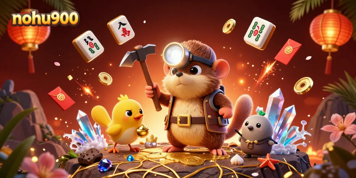 Engage in thrilling gaming adventures with nohu900's vibrant casino-themed illustration featuring a treasure-hunting mole.