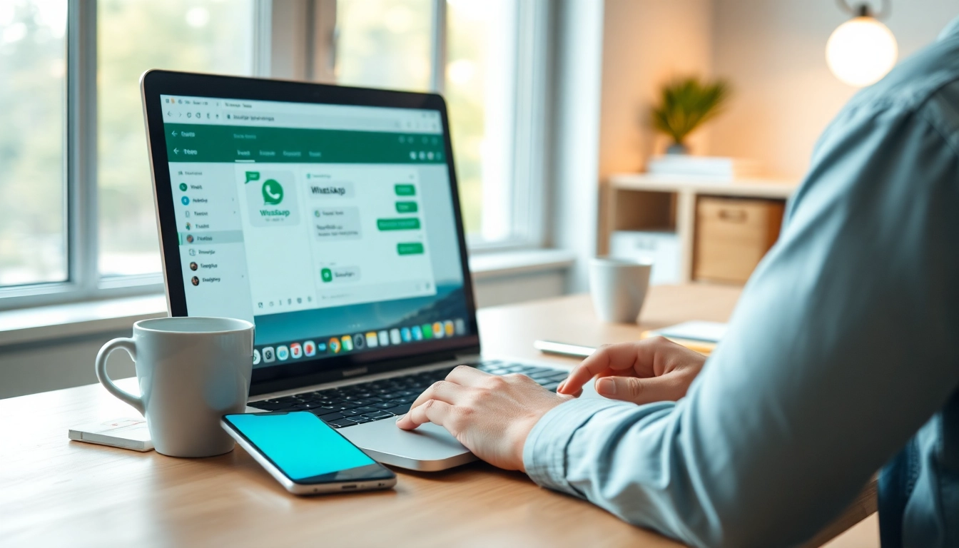 Experience seamless communication with WhatsApp网页版 in a modern workspace on a laptop.