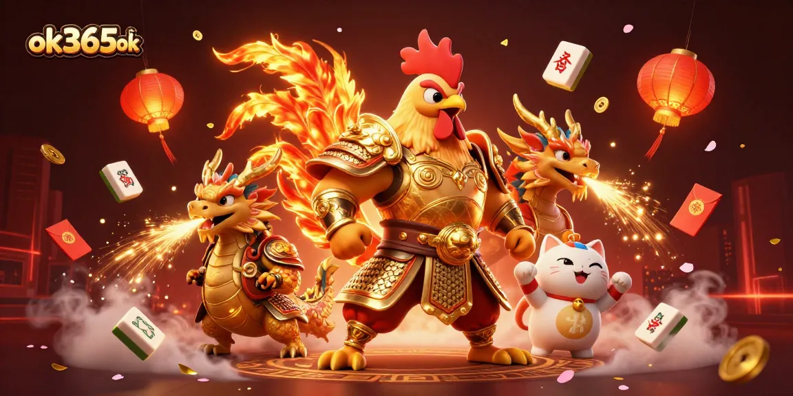 Engage in thrilling gameplay at ok365ok with dynamic rooster warrior and dragon hatchling.