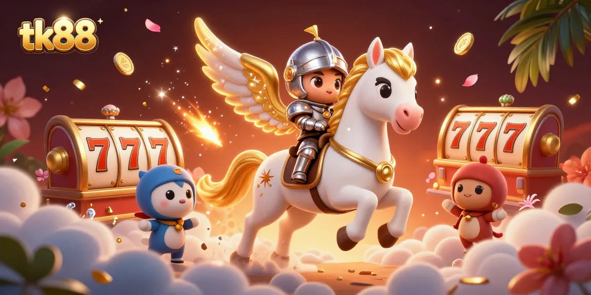 Experience the excitement of tk88 with a spectacular casino-themed scene filled with vibrant slot game elements.