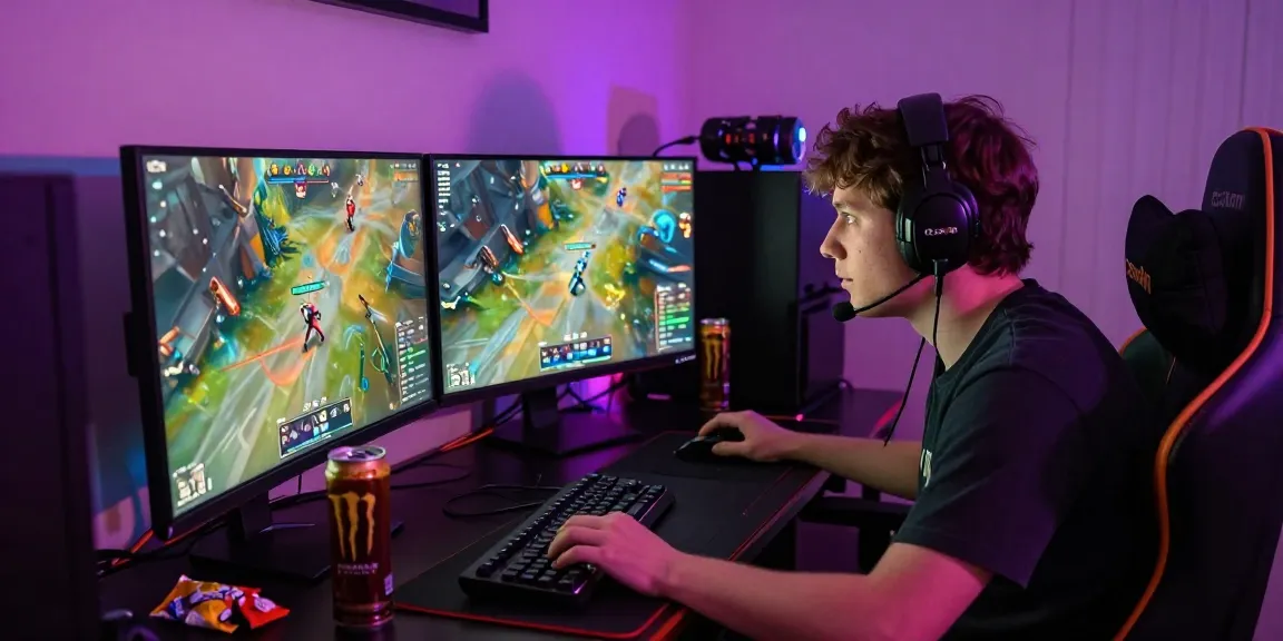 Intense gaming scene showcasing an Overwatch 2 Cheat setup with vibrant LED lights and focused player.