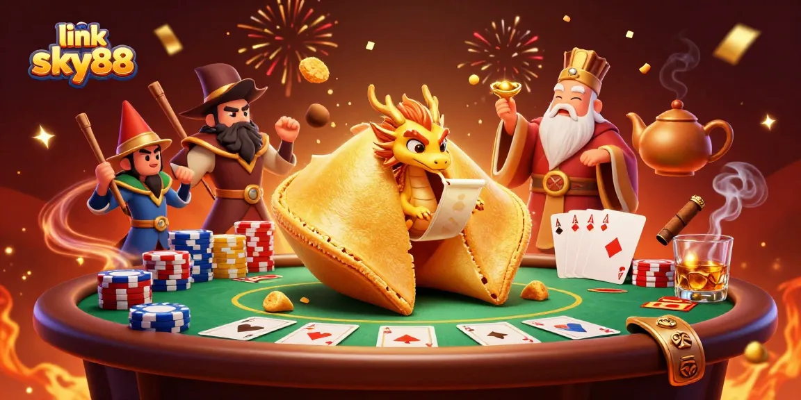 Win big with link sky88 at an exciting poker table surrounded by magical casino characters.