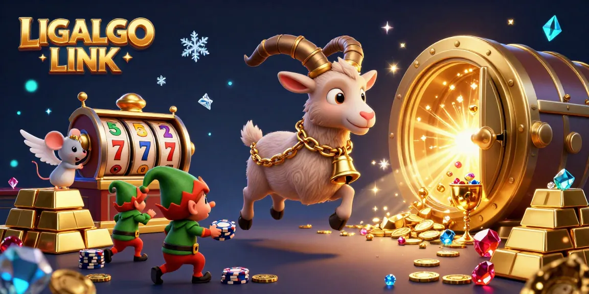 Immerse in the festive chaos of LIGALGO LINK casino as gremlins steal chips amidst rich jewels and slot reels.
